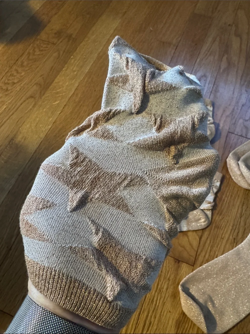 🐷 Lot of 4 Gold Metallic Ankle Socks